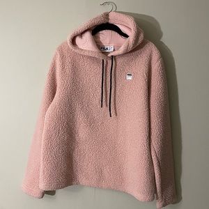 Fila Fuzzy Pink Hoodie Sweatshirt- Teddy / Sherpa material - size women’s Large